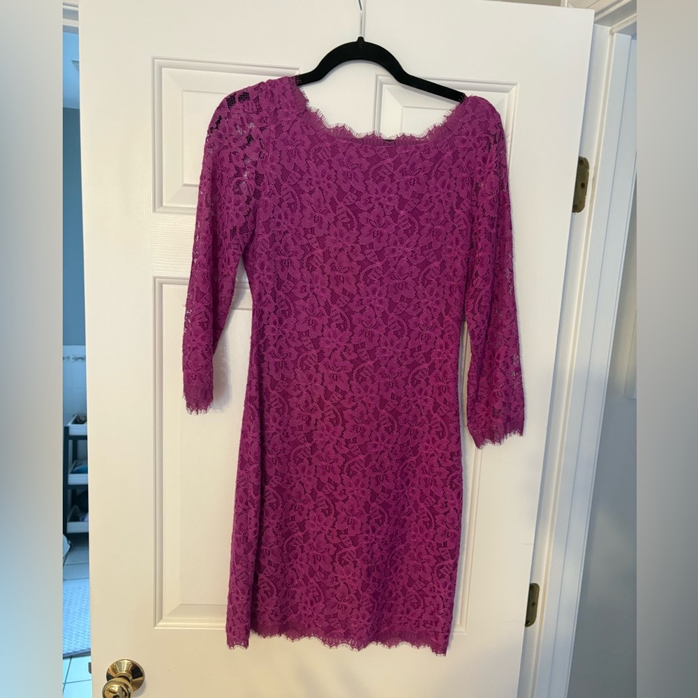 Diane Von Furstenberg Fuchsia Lace Zip Dress